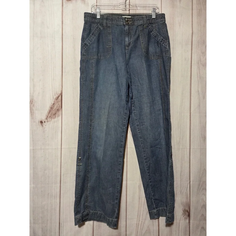 Christopher & Banks Womens Wide Leg Roll Tab Convertible‎ Denim Jeans Size 10